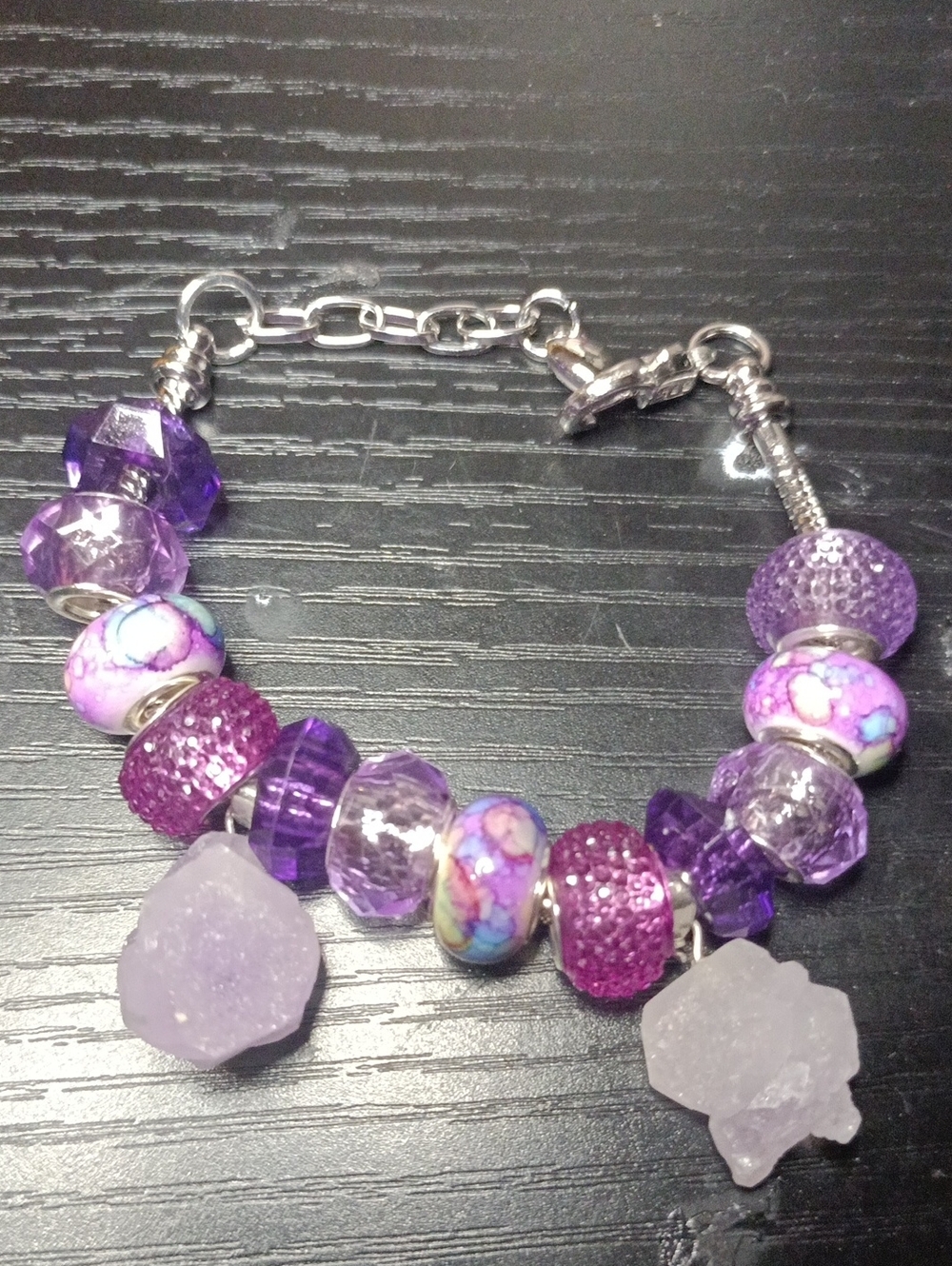 Purple Crystal And Amethyst Stainless Steel Bracelet Handmade
